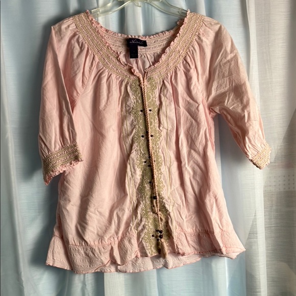 Gloria Vanderbilt Pink Ruffled 3/4 Sleeve Blouse - Picture 1 of 7